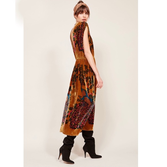 Free People Demoiselles Midi Velvet Ochre Dress - Picture 6 of 8